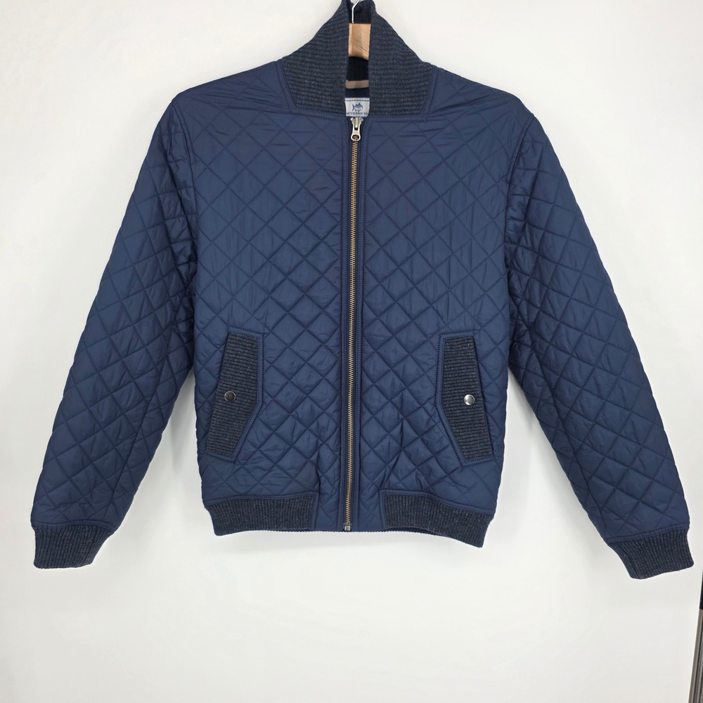 Southern Tide Mens Quilted Bomber Jacket Navy Blue Full Zip Small